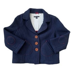 Banana Republic 100% Wool Cropped Navy Red Stitching Detail Jacket Coat